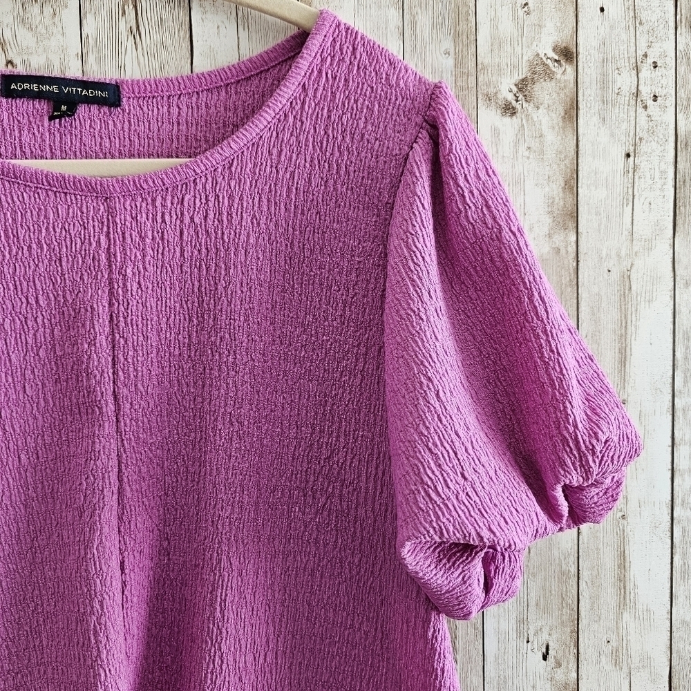 Women's Adrienne Vittadini Purple Textured Puff Sleeve Blouse Size M - Picture 3 of 8